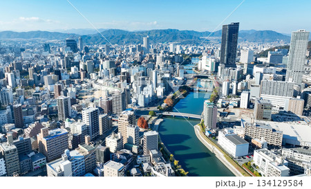 都市と青空の風景ドローン空撮 134129584