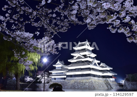 松本城　春のライトアップ 134129597