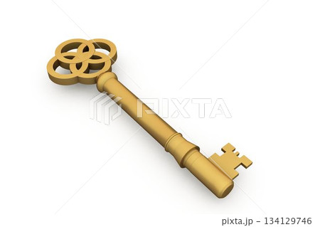 Digitally generated shiny gold key 134129746