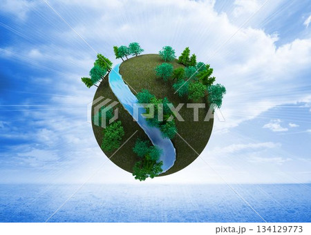 Futuristic earth floating in air 134129773