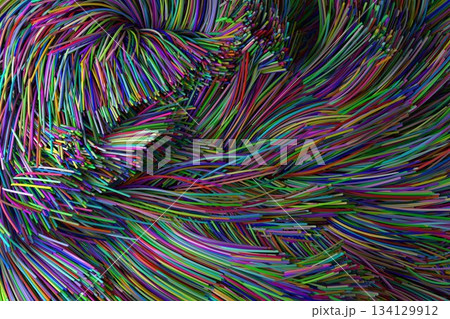 View of multi colored optical fiber 134129912