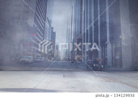 Flat design urban street scene is showing plaza, office towers, traffic light, parked cars Flat design urban street scene is showing plaza, office towers, traffic light, parked cars 134129938