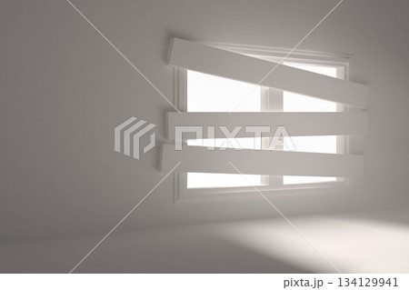 Digitally generated room with bordered up window Digitally generated room with bordered up window 134129941