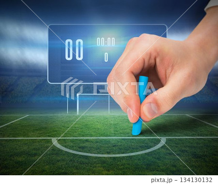 Hand drawing on football pitch 134130132