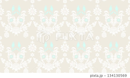 Assorted floral geometric and heart pattern panel designs in soft pastel colors 134130569
