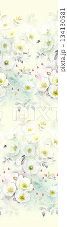 Assorted floral geometric and heart pattern panel designs in soft pastel colors 134130581