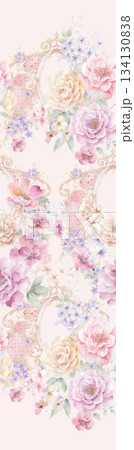 Assorted floral geometric and heart pattern panel designs in soft pastel colors Assorted floral geometric and heart pattern panel designs in soft pastel colors 134130838