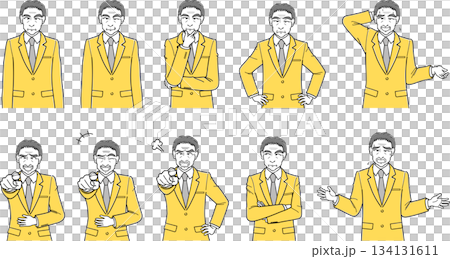 Middle-aged man in a suit, upper body, pose variations, facial expressions variations, 10 types set (simple) Middle-aged man in a suit, upper body, pose variations, facial expressions variations, 10 types set (simple) 134131611