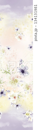 Assorted floral geometric and heart pattern panel designs in soft pastel colors 134131981
