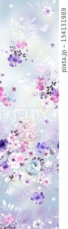 Assorted floral geometric and heart pattern panel designs in soft pastel colors 134131989