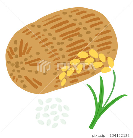 主線なし食材のイラスト_米俵と稲穂と米粒 134132122