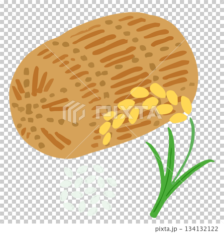 主線なし食材のイラスト_米俵と稲穂と米粒 134132122