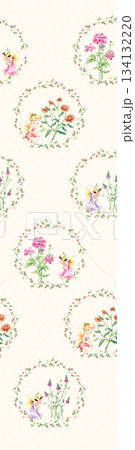 Assorted floral geometric and heart pattern panel designs in soft pastel colors 134132220