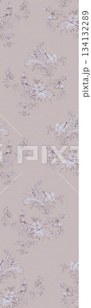 Assorted floral geometric and heart pattern panel designs in soft pastel colors 134132289