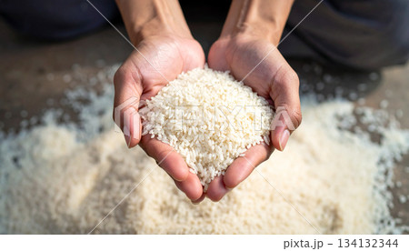 お米を持つの手のアップ（AI生成画像） 134132344