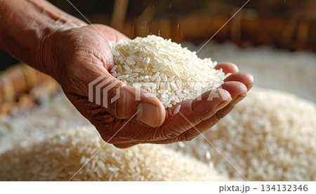 お米を持つの手のアップ（AI生成画像） 134132346