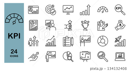ビジネスKPI・進捗管理に関するラインアイコンセット ビジネスKPI・進捗管理に関するラインアイコンセット 134132408