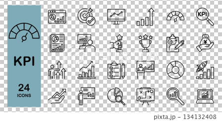 ビジネスKPI・進捗管理に関するラインアイコンセット ビジネスKPI・進捗管理に関するラインアイコンセット 134132408