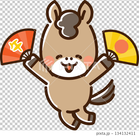 A horse leaping with a fan 134132411