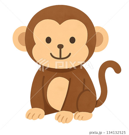 かわいい猿のフラットイラスト｜ゆるキャラ風アニマル素材 134132525