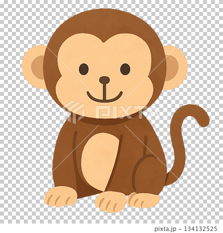 かわいい猿のフラットイラスト｜ゆるキャラ風アニマル素材 134132525