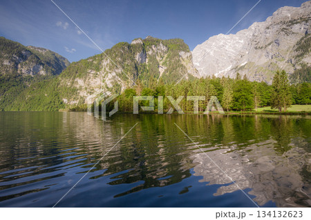 Konigsee lake near Jenner mount in Berchtesgaden National Park, Alps Germany Konigsee lake near Jenner mount in Berchtesgaden National Park, Alps Germany 134132623