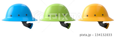 Set of construction safety helmets isolated on white transparent background, symbolizing safety and industry standards 134132833