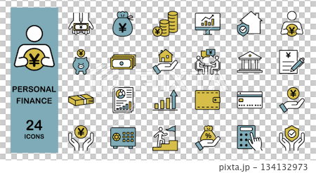 Personal finance and money management line icon set (color) 134132973