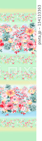 Assorted floral geometric and heart pattern panel designs in soft pastel colors 134133363
