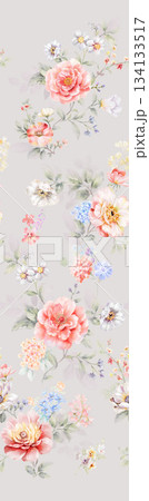 Assorted floral geometric and heart pattern panel designs in soft pastel colors 134133517