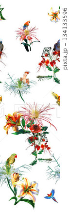 Assorted floral geometric and heart pattern panel designs in soft pastel colors 134133596