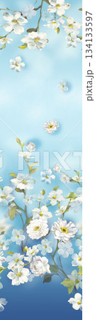 Assorted floral geometric and heart pattern panel designs in soft pastel colors 134133597