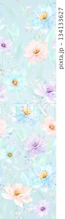 Assorted floral geometric and heart pattern panel designs in soft pastel colors 134133627