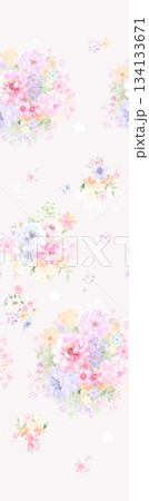 Assorted floral geometric and heart pattern panel designs in soft pastel colors 134133671