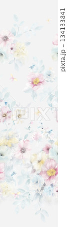 Assorted floral geometric and heart pattern panel designs in soft pastel colors 134133841