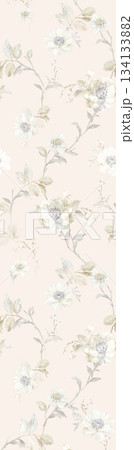 Assorted floral geometric and heart pattern panel designs in soft pastel colors 134133882