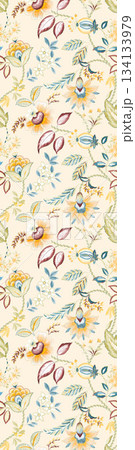 Assorted floral geometric and heart pattern panel designs in soft pastel colors 134133979