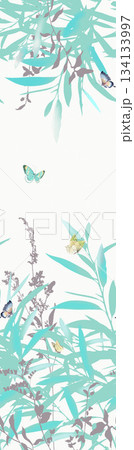 Assorted floral geometric and heart pattern panel designs in soft pastel colors 134133997
