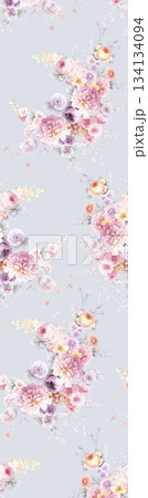 Assorted floral geometric and heart pattern panel designs in soft pastel colors 134134094