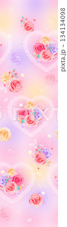 Assorted floral geometric and heart pattern panel designs in soft pastel colors 134134098