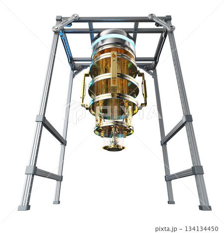 Golden quantum computer machine isolated on white 134134450