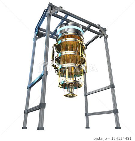 Golden quantum computer machine isolated on white 134134451