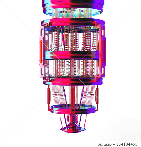 Quantum computer machine with neon light isolated 134134455