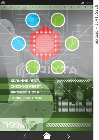 Shapes and text with graphs on device screen Shapes and text with graphs on device screen 134135218