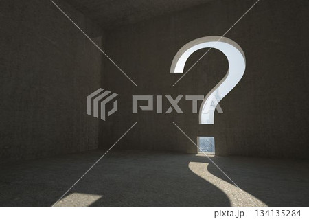 Question mark door in dark room Question mark door in dark room 134135284