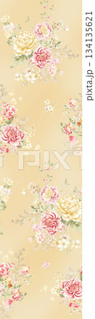 Assorted floral geometric and heart pattern panel designs in soft pastel colors 134135621