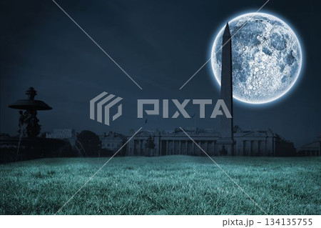 Digital composite of Bright moon over Paris Digital composite of Bright moon over Paris 134135755