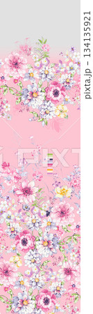 Assorted floral geometric and heart pattern panel designs in soft pastel colors 134135921