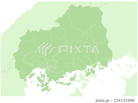「広島県」日本の都道府県の白地図。 134135990