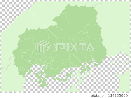 「広島県」日本の都道府県の白地図。 134135990